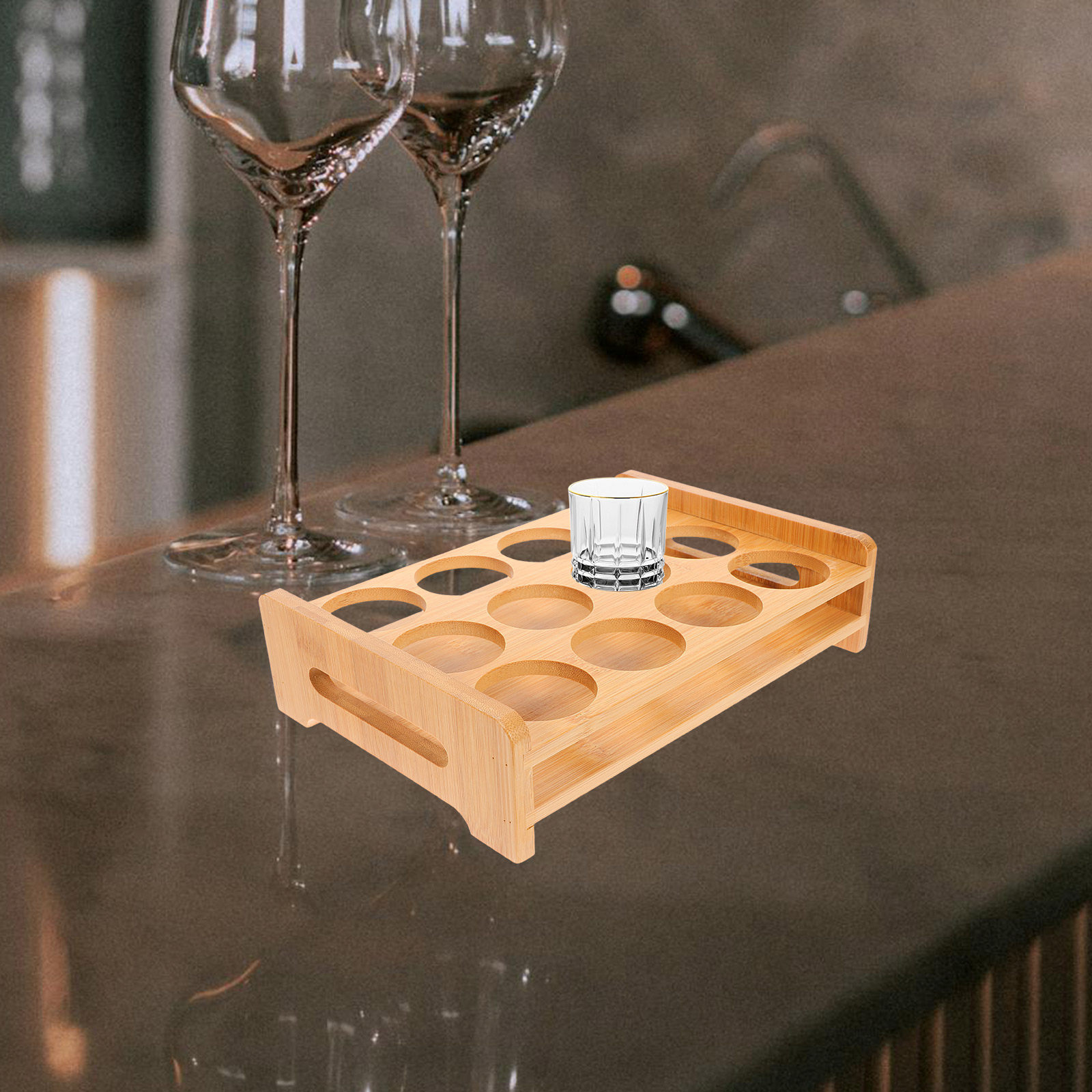 Wine Beer Rack - Bamboo Shot Glasses Holder Display Stand