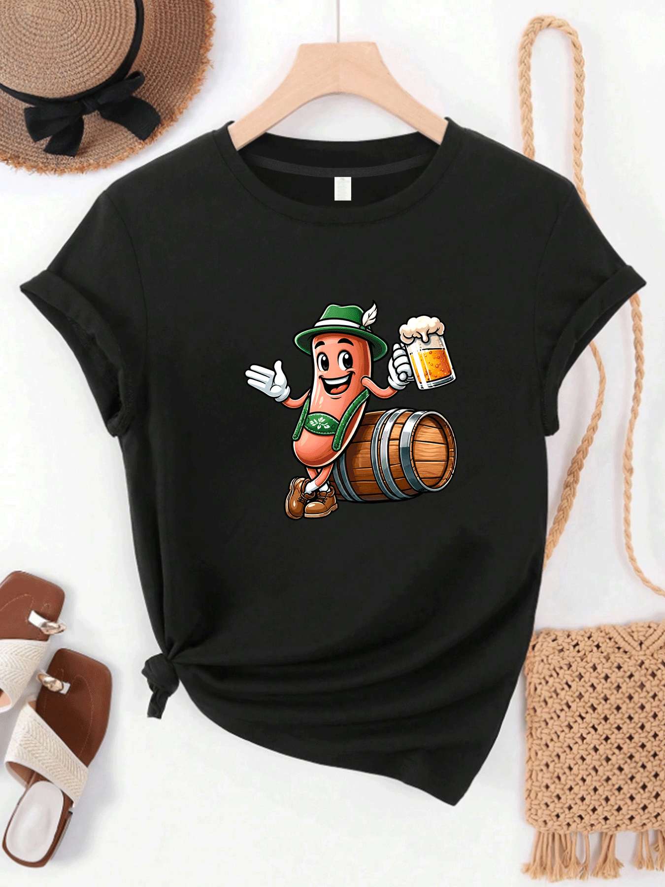 Wine Beer Festival - 【MYJ062655】Beer Festival women's T-shirt wine barrel