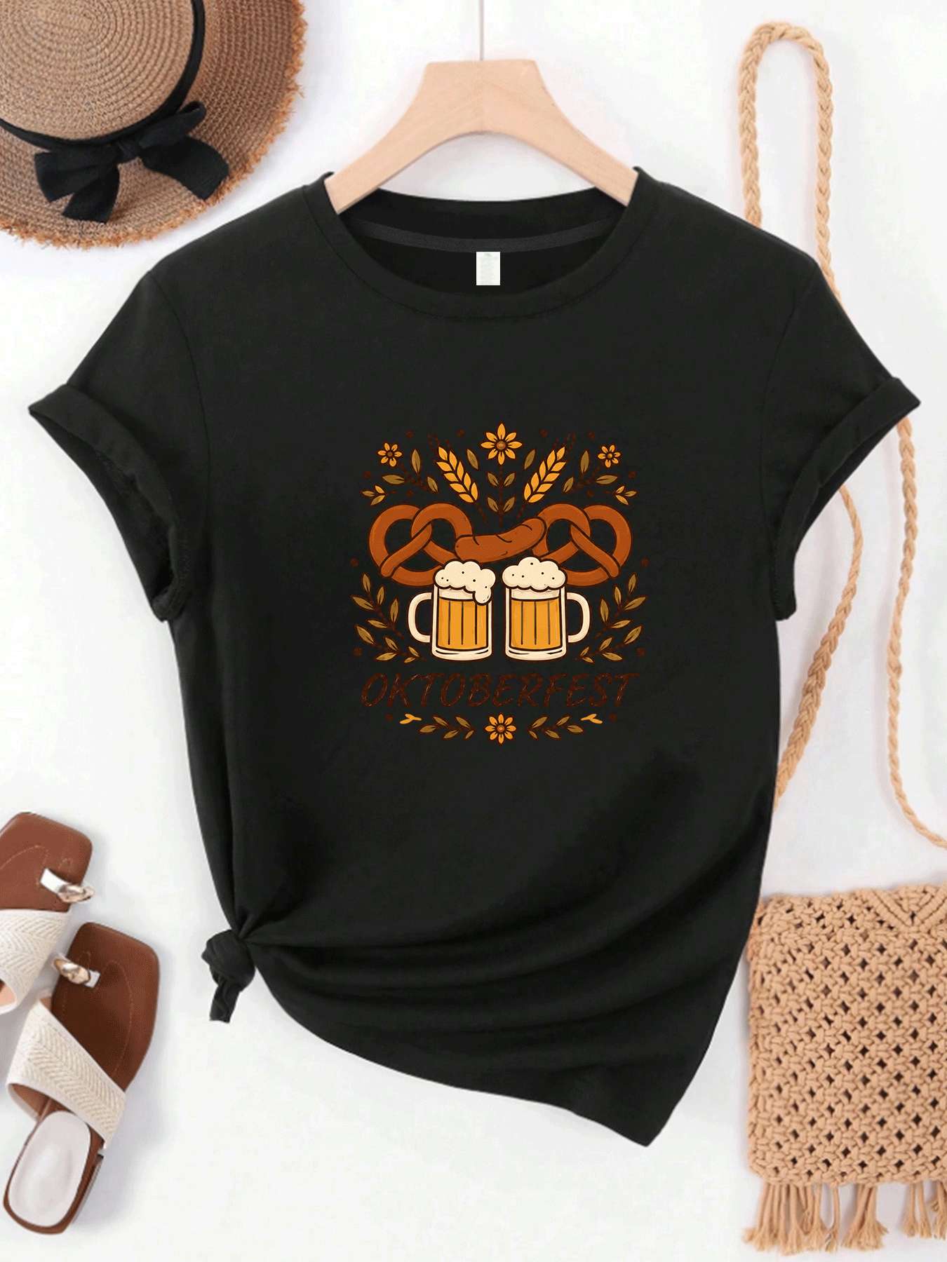 Wine Beer Festival - 【MYJ062633】Beer Festival women's T-shirt wine set