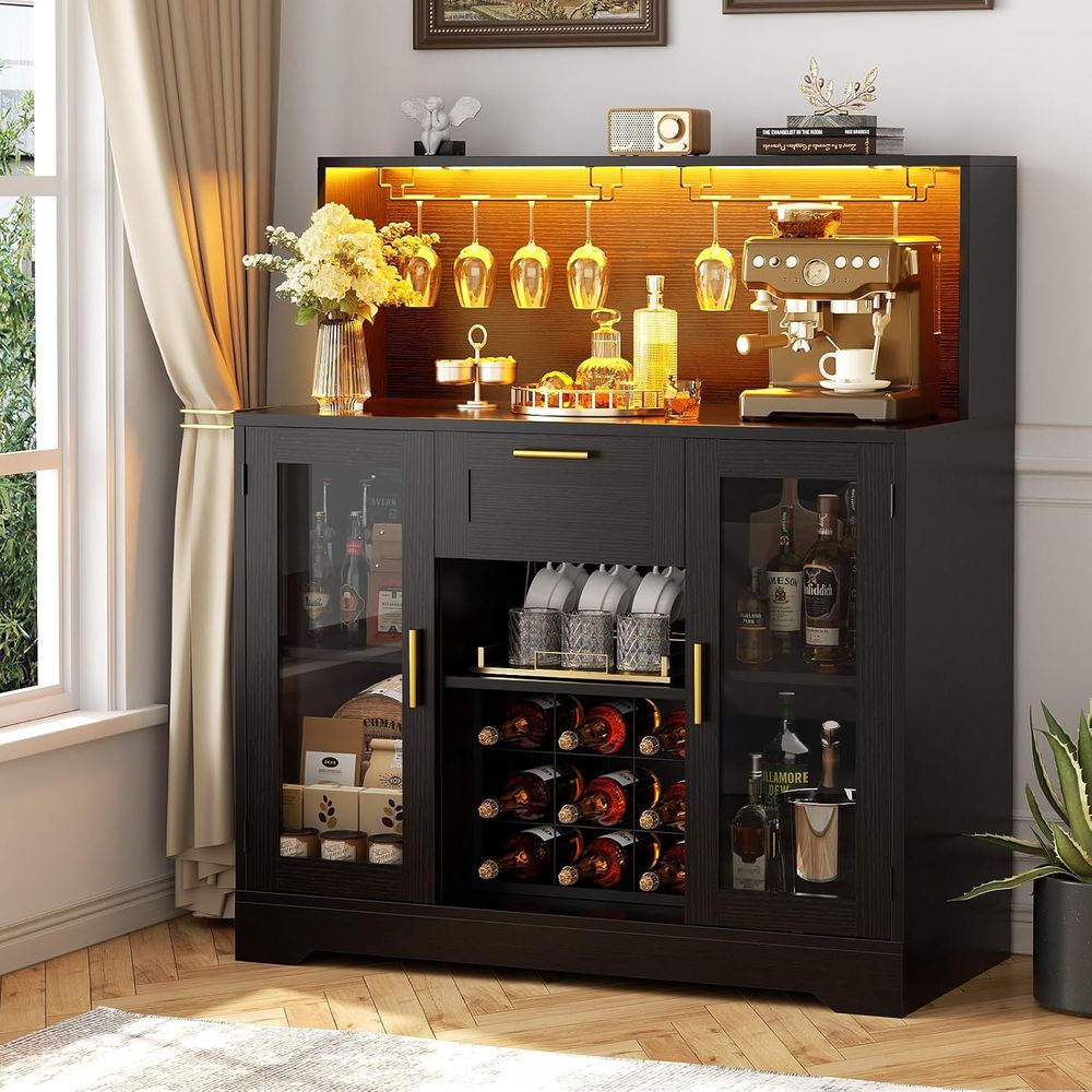 Wine Beer Liquor - Wine Bar Cabinet with LED Light,