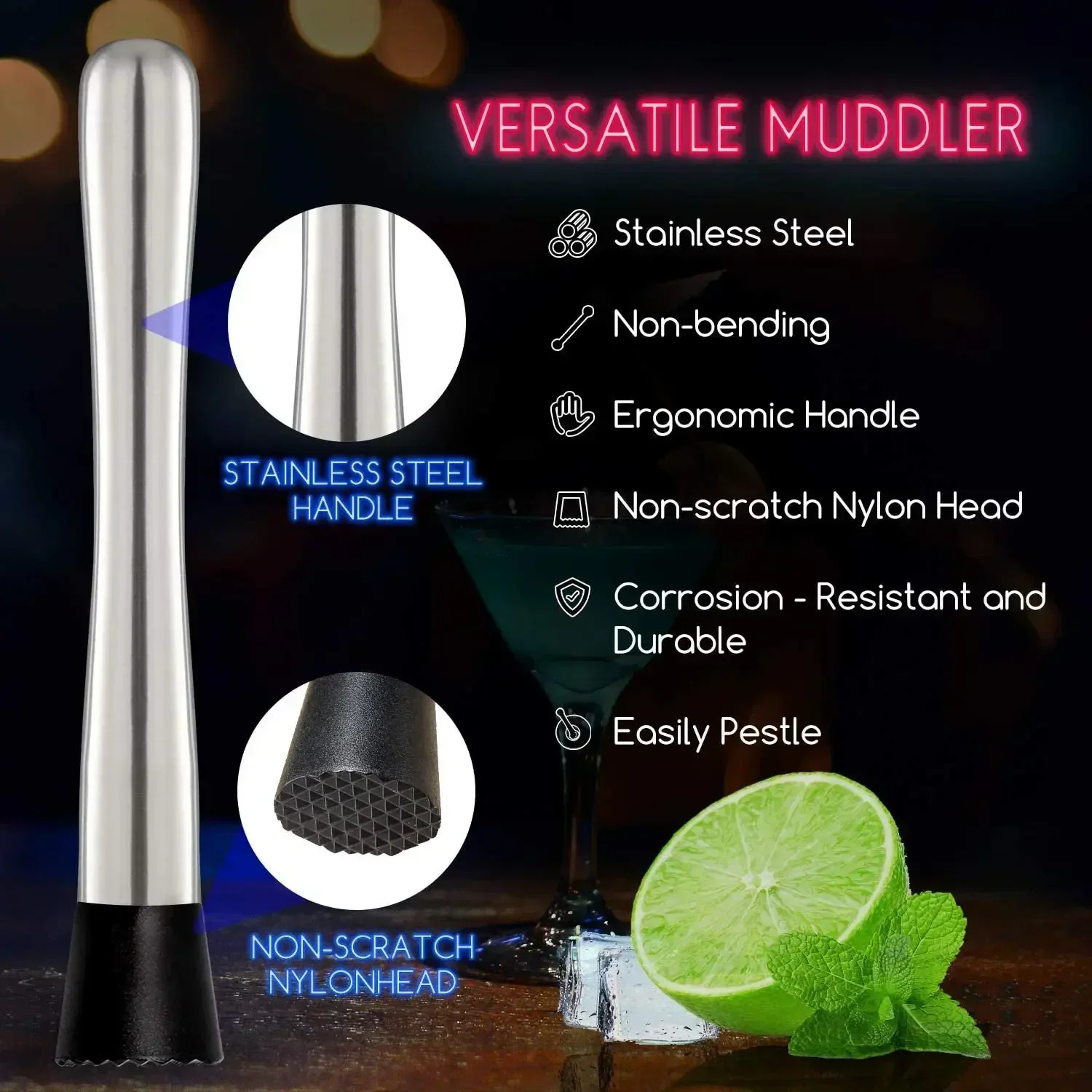 Stainless Steel Cocktail Muddl - đánh giá và giá Muddler Cocktail Bar